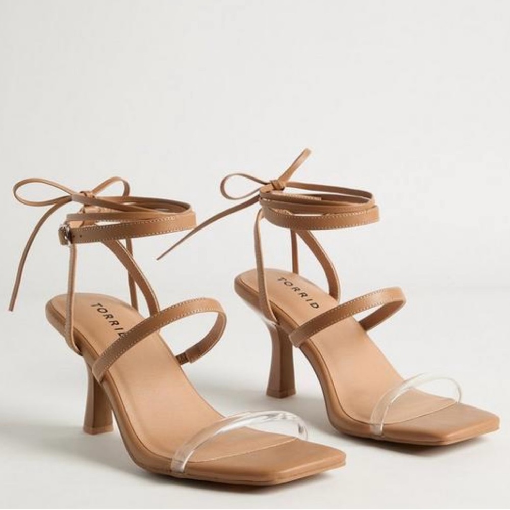 Torrid Brown Strappy Heels with Clear Detail